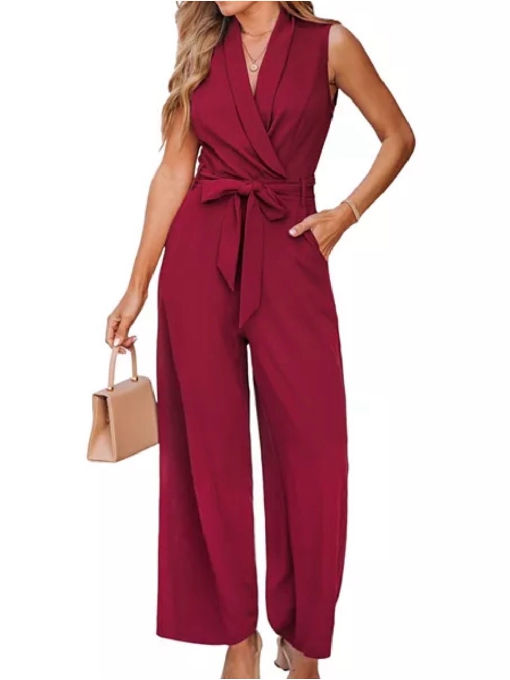 Cupshe Sleeveless Tie-Waist Wide-Leg Jumpsuit - Burgundy NWT